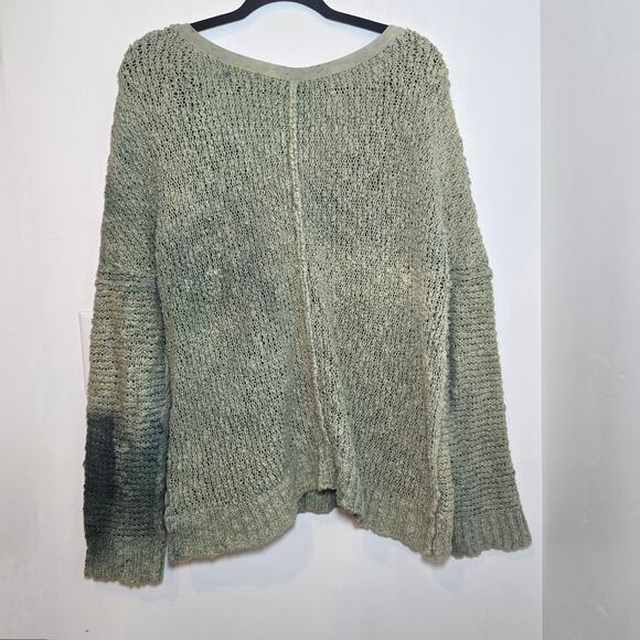 Free People Open Knit Sweater Size S Sage Green V-Neck Custom Handmade Hippie - Picture 2 of 9